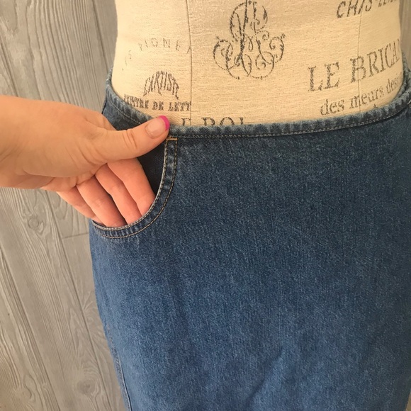 VINTAGE Y2K LIZ WEAR Denim Jean Maxi Skirt with Pockets and Bottom Back Slit - Picture 8 of 15